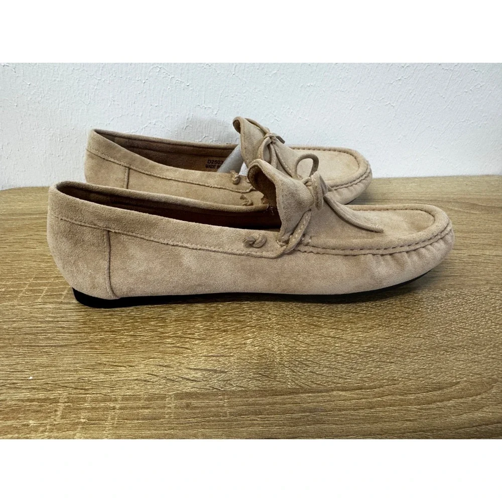 Sand Faux Suede Driving Moccasin Loafers Car Shoes Bow Slip On Flats NIB Sz 8